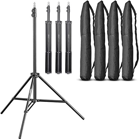Walimex pro WT-803 - Juego de 4 trípodes para lámpara (208 cm, Aluminio, Altura máx. 208 cm, Carga máxima de 3,5 kg, para fotografía, Estudio, vídeo, Flash, luz de Anillo, con Bolsa + Adaptador)