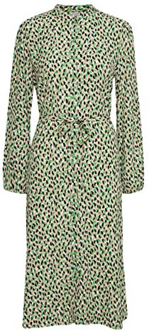 ICHI IHDUNALA DR Damen Freizeitkleid Kleid 100% Viskose Midi-Blusenkleid mit Gürtel Langarm Regular-Fit, Größe:38, Farbe:Kelly Green (166138)