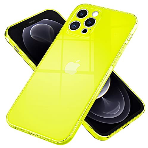 NALIA Clear Neon Cover compatible with iPhone 13 Pro Max Case, Transparent Colorful Bright Anti-Yellow Translucent Silicone Phonecase, Slim Shockproof Rugged Bumper Sturdy Flexible Skin, Color:Yellow