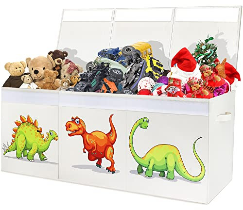 Toy Box for Boys, Toy Chest for Boys,Sturdy & Foldable, Removable Divider Storage Bins, Large Kids Toy Storage Organizer for Nursery Room, Playroom, Closet, Home Organization, 40.6X14X16.5 Inch