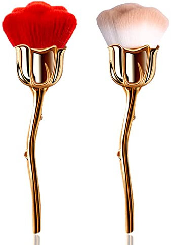JERCLITY 2 Pieces Rose Makeup Brushes Blush Brush Super Large Face Powder Makeup Brushes kabuki brushes for Powder Cosmetic Nail Dust Brush Loose Powder Brush Makeup Manicure (Gold Brown/Gold Red)
