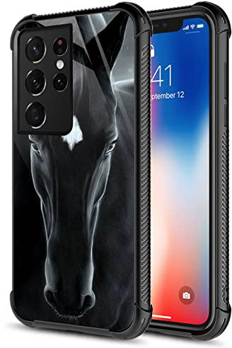 CARLOCA Compatible with Samsung Galaxy S21 Ultra Case,Black Horse Samsung Galaxy S21 Ultra Cases Graphic Design Shockproof Anti-Scratch Drop Protection Case