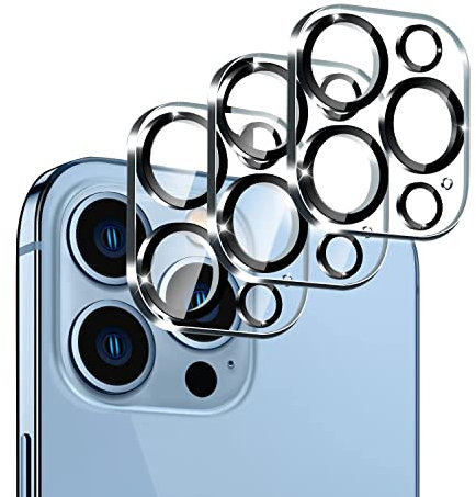 3 pezzi vetro protettivo per fotocamera compatibile con iPhone 13 Pro/iPhone 13 Pro Max [10S installazione rapida] resistente ai graffi, durezza 9H, trasparente HD, protezione completa