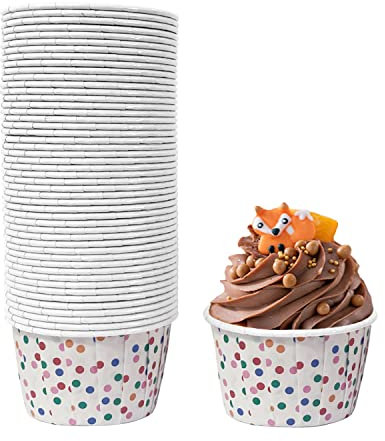 Frepea 50 Stücke Cupcake Formen Papier Muffinförmchen Papier Antihaftbeschichtet Einweg-Backbecher für Halloween Geburtstage Hochzeiten Partys (Farbige Punkte)