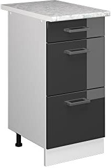 Vicco Küchenunterschrank R-Line, Anthrazit Hochglanz/Weiß, 40 cm mit Schubladen, AP Marmor