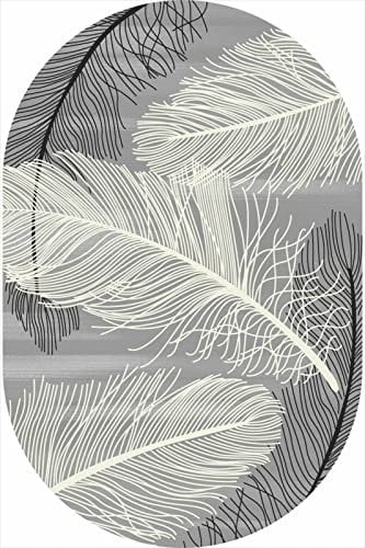 Rururug Alfombra Salon Oval Grande alfombras Lavables Fácil de Limpiar para Decoración de Dormitorio y Hogar Pluma Gris Claro Blanco Abstracto, 60 x 90 cm