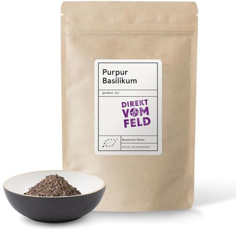 Direkt vom Feld® Purpur Basilikum | Ein Erlebnis für Auge und Gaumen | aus den Bergen des Peloponnes | BIO, gerebelt | 75g Nachfüllpack