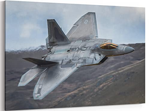 MGSBCXN F-22 Flugzeug-Leinwand-Kunstdrucke Boeing F-22 Raptor Fighter Jet, Poster, Luftfahrt, Wandkunst, Dekoration, US-Luftwaffe, Bild, Kunstwerk, Militärflugzeug, Dekoration für Männer, Jungen