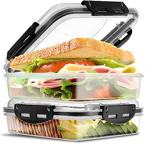 Tafura Sandwich-Behälter (2er-Pack) Sandwichbox | Lunchbehälter | Sandwichbehälter für Lunchboxen | wiederverwendbarer Sandwichhalter, BPA-frei (schwarz)