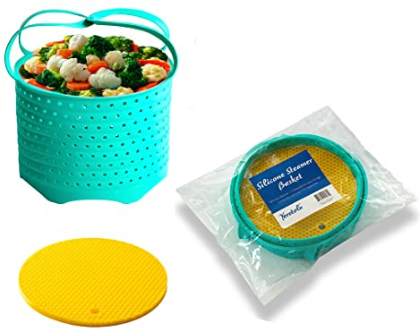 YERETOLO Panier vapeur en silicone pour pot instantané de 6 et 8 litres, et brocoli, avec dessous de plat en silicone