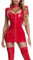 Kleider Damen Sexy Bodysuit Leder Body Enge Cosplay Catsuit Party Catwoman Kurze Exklusives Kostüm Clubwear mit Reißverschluss Rot