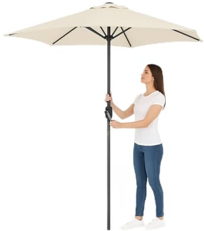 Meown 2M Garden Parasol – UV30+ Outdoor Sun Shade Umbrella with 30° Tilt & Air Vent, Push-Button Tilt, Steel Frame, Lightweight Design, Patio, Balcony, Beach Use