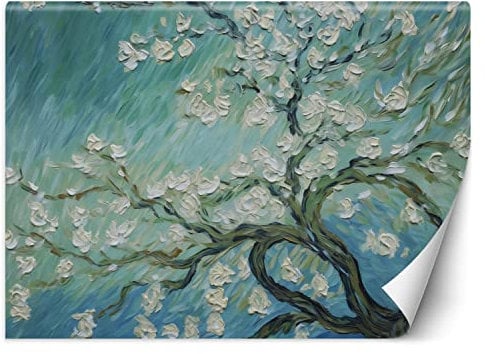 Feeby Fototapete Vincent Van Gogh Wie Gemalt 350x245 cm Grün XXL Vlies Wandtapete Tapeten Wohnzimmer Schlafzimmer Jugendzimmer Moderne Design Wandbild Wand Dekoration Mandelblüte