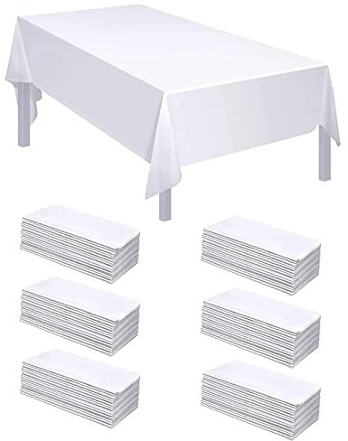 xiaozhifu 10 Stück Einweg Tischdecke Weiß,Einweg Tischdecke für Hochzeit 150cm x 280cm,Wasserdicht Geburtstag Tischdecken, Rechteckig Tischtuch Geeignet für Hochzeit, Party, Kindergeburtstag