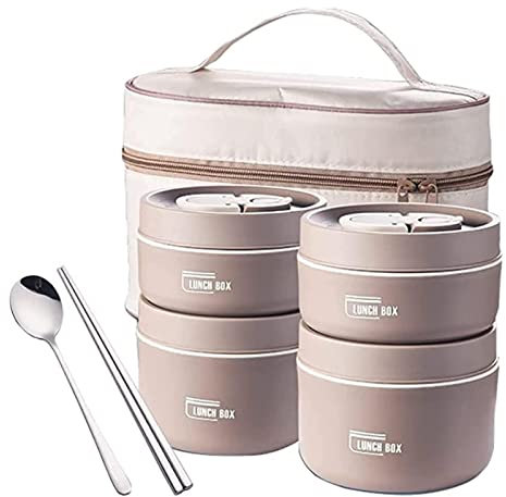 Recipiente Acero Inoxidable para Alimentos, Recipiente para Mantener el Calor, Recipiente para Alimentos 4 Niveles, Recipiente Transporte térmico para Comida