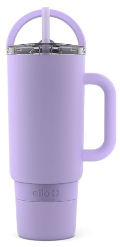 Ello Port 40oz Tumbler with Carry Loop & Integrated Handle, Vacuum Insulated Stainless Steel Reusable Water Bottle, Travel Mug with Leak Proof Lid & Straw, Perfect for Iced Coffee & Tea, Lilac