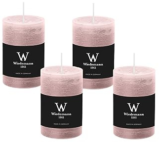 4er Set Adventskranzkerzen Rustik Marble Kerzen durchgefärbt mit Abbrandschutz Rosé 80 x 68 mm