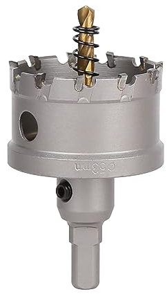 Vearter 53mm Hartmetall Lochsäge, TCT Lochbohrer Bohrer mit Zentrierbohrer, Hartmetallbohrer für Metall, Edelstahl, Baustahl, Aluminium, Kupfer, Eisen, Kunststoff, Glasfaser