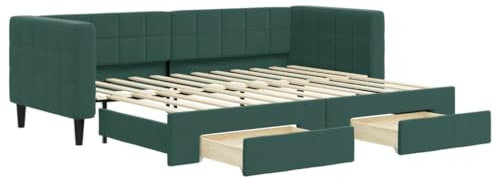 vidaXL Tagesbett, Ausziehbar Schlafsofa mit Schubladen Matratzen, Bettsofa Gästebett für Schlafzimmer Wohnzimmer, Sofa Bett Ausziehbett, Dunkelgrün 80x200 cm Samt