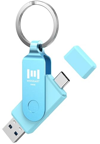 MOSDART Unidad flash dual USB C rápida de 64 GB con llavero, memoria USB 3.1 tipo C 2 en 1 para teléfonos Android USB-C, iPhone 15, MacBook, iPad, computadoras y más, azul claro