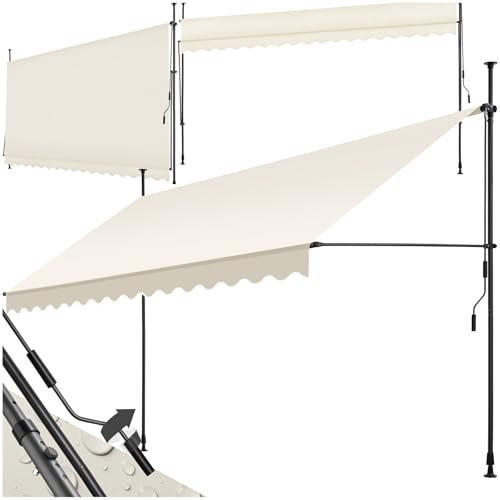 tectake Garden Patio Retractable Awning, Manual with Hand crank, Sun shade Canopy with UV and Rain Resistance, Clamp System with No Drilling Required - beige