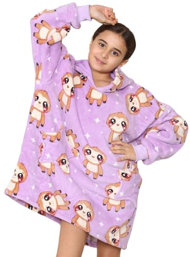 A2Z 4 Kids Girls Boys Oversized Hoodie Snuggle Plush Sherpa Fleece Lining - Snuggle 926 Sloth Lilac AZ_Long