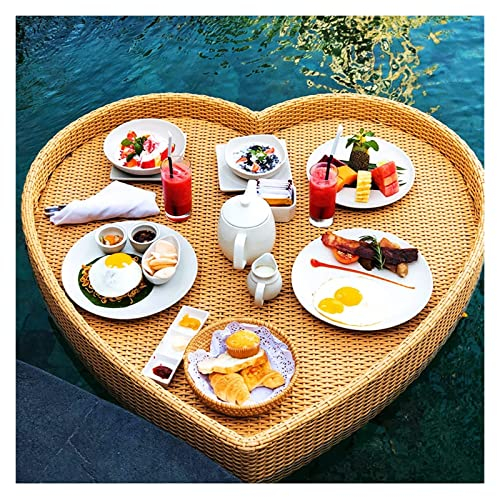 Bandeja Flotante de Lujo para Servir Mesa de Piscina, Bandeja Flotante de Piscina para Alimentos y Bebidas, Bandeja Flotante de Lujo para Piscina, Elegante Bandeja de Desayuno Tejida de ratá