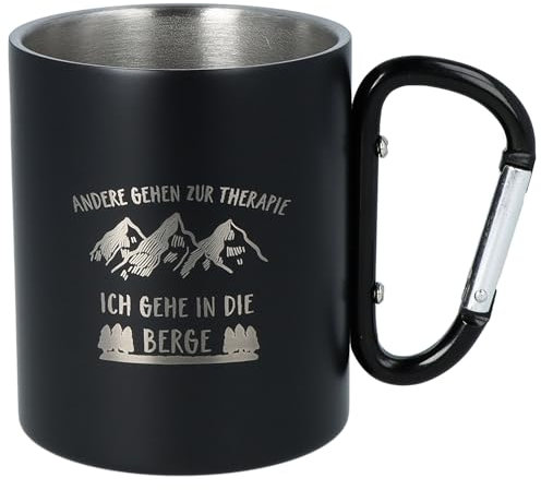 Spruchreif | Doppelwandige Edelstahltasse mit Karabinerhaken und hochwertiger Gravur | Outdoorgeschenke | Geschenk für Bergfans | |Wandergeschenke | Bergmotiv | Wanderutensilien