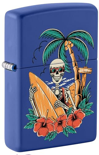 Zippo Sturmfeuerzeug - Surfer Skull, Royal Blue Matte, Color Image - Nachfüllbar - Wiederverwendbar - Windfestes Design - Geschenkbox - Made in USA