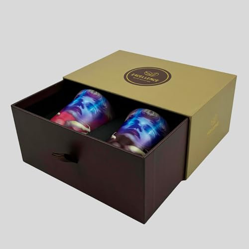 EXCELLENCE - 2 x Tasses INOX à Expresso 80 ML imprimées - Motif Blue Light - Tasses café Design - Tasses INOX Expresso