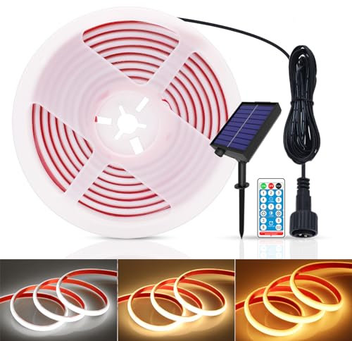 KISUFU Solar Powerd 12V COB LED Neon Light Strip,320 LEDs/m IP68 Waterproof LED Strip Dimmable High Density Light With 1.2W USB Bracket Solar Controller for Outdoor Decoration.