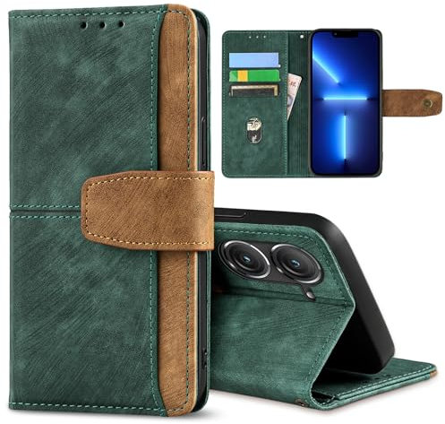 GANGANPRO Funda de cuero para teléfono móvil Asus Zenfone 9/9z/10/10z, antideslizante, resistente a los arañazos, con tarjetero, función atril, funda tipo cartera de 5.9 pulgadas, color verde