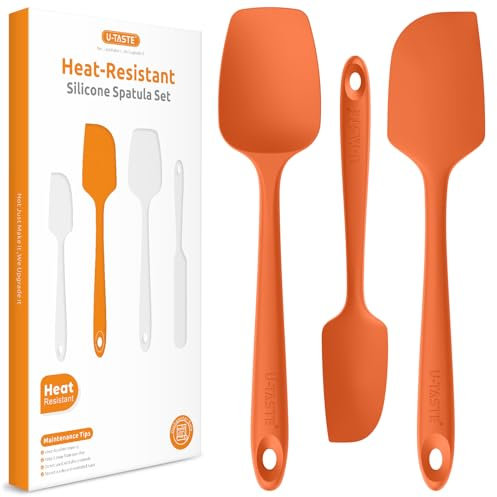 U-Taste Spatole Silicone Set di 3: 315℃ Resistente al Calore, Gomma Flessibile senza BPA Cucchiaio Leccapentola, Raschietto per Pentole Antiaderenti per Cucina Cottura Miscelazione (Arancione)