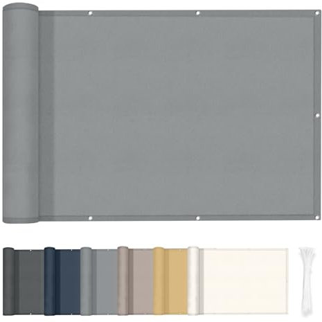 HENG FENG Balkon Sichtschutz 80x600cm, Wasserdicht, Wetterfest und 95% UV-Schutz, 160g/㎡ PES Balkonverkleidung Balkonabdeckung Balkonbespannung mit Kabelbindern, Hellgrau