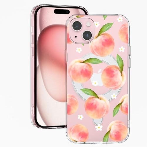 MAYCARI Magnetic Case for iPhone 14 Pro, Cute Kawaii Pink Peach Clear Soft Slim Fit Shockproof Protective Case Compatible with MagSafe for iPhone 14 Pro