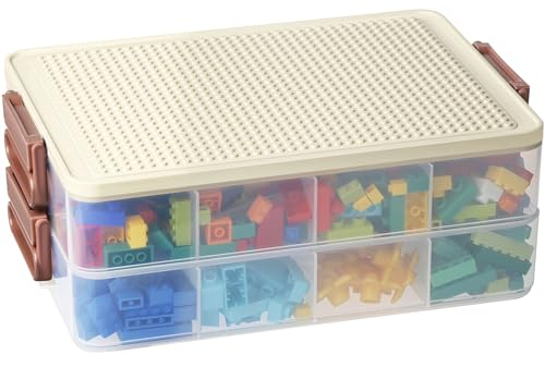 Greentainer Stackable Storage Box with Lids for Cube, Clear 2 Layers Plastic Kids Toy Storage Boxes,with Compartments,Containers for Storing Toys,Jewelry, Beads, Crafts,Tools(White)