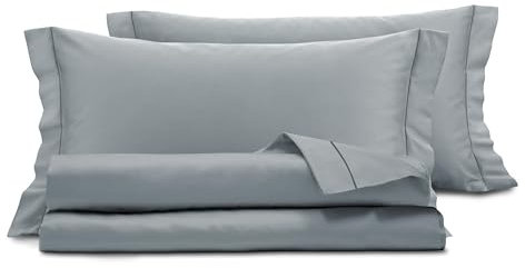 Smart Deco Home Completo letto lenzuola in raso di puro cotone Made in Italy con elegante ricamo MATRIMONIALE GRIGIO FUMO