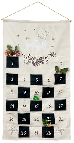 Bseical Adventskalender Zum BefüLlen TüTen, Adventskalender Wandteppich HäNgend Zum Wand TüR Deko Weihnachten, Wiederverwendbarer Adventskalender Mit 25 Taschen, Adventskalender SäCkchen Zum BefüLlen