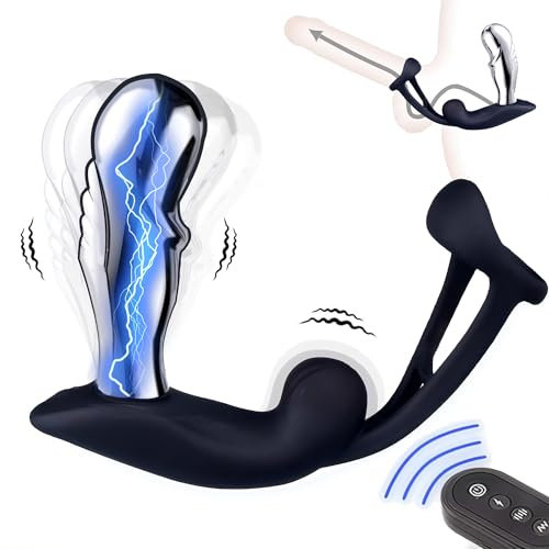 Sadodo Elektrischer Schock Anal Plug Prostata Massage Vibration mit Cock Ring,Fernbedienung Vibrator Penis Ring Männer Stimulator Dildo Sex-Spielzeug für Männer Penisring Geschenk Machen Valentinstag