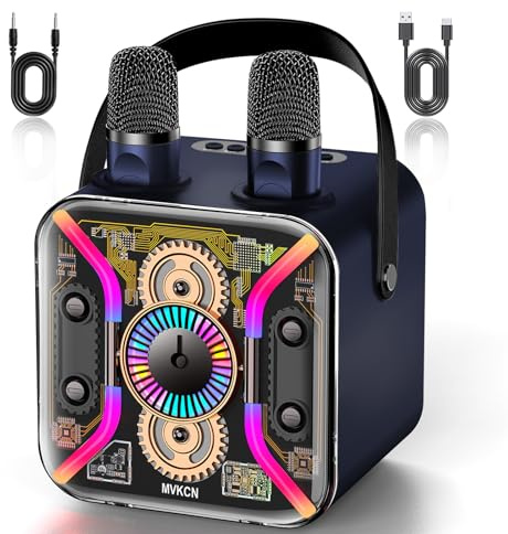 Karaoke Maschine für Erwachsene mit Zwei Karaoke Mikrofon Kabellos, PA System Bluetooth Lautsprecher mit Mikrofon Unterstützt Bass Treble, TF Karte, USB, AUX, Karaoke Maschine für TV, Party,