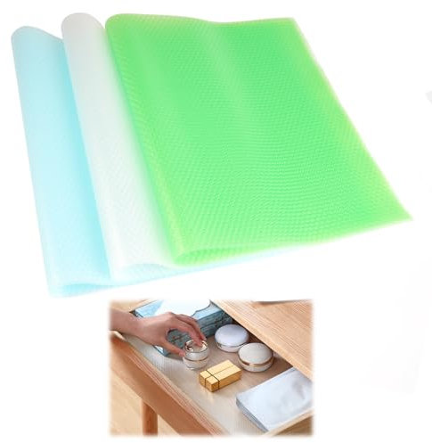 12 pcs Alfombras de Refrigerador Antimoho,Lavables Cajones Verduras Frigorifico,44×29cm Alfombrilla Nevera Antiincrustante,Antideslizante Refrigerador Cover Mat,para Cajone, Cocina (Blanco+Verde+Azul)