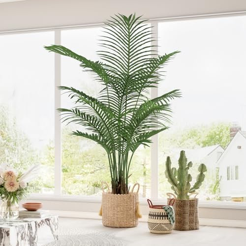 YOLEO 6FT Artificial Areca Palm Tree Lifelike Small Fake Palm Plant Faux Tropical Tree for House Office Living Room Indoor Decor(185CM)