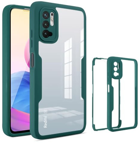 UPLAI Transparente Funda para Xiaomi Redmi Note 10 5G/Poco M3 Pro 5G, 360° Grado Militar Antigolpes Carcasa Protector de Pantalla Incorporado, Ultradelgado PC + TPU Estuche Caso. Verde
