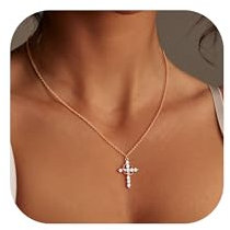 Dochais Kreuz Kette Damen Roségold Klein, Halskette Kreuz Damen, 14K Gold Vergoldet Kette Kreuz, Kreuz Kette mit Zirkonia, Halskette Choker Kreuz, Kette mit Kreuz Anhänger Roségold für Frauen Damen