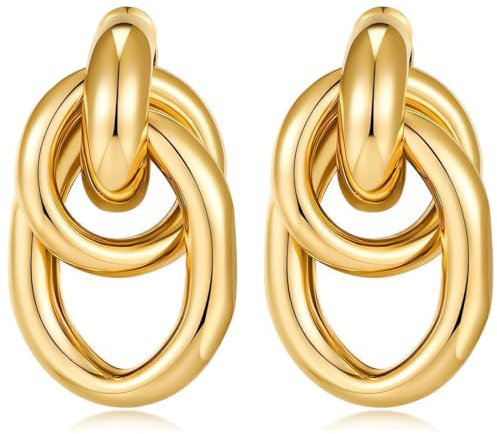 IKOPFLN Knoten-Ohrringe 14K Gold Klobige Creolen,Statement-Schmuck,Elegante Knoten-Design Ohrstecker für Damen
