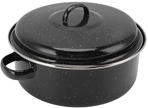 Cacerola para Asar para el Hogar, Acabado Esmaltado Moteado Negro, Olla para Asar Antiadherente para Barbacoa con Tapa para Batatas Asadas, Castañas, Sartenes para Horno