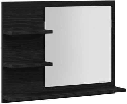 vidaXL Badspiegel Schwarz Eichen-Optik 60x10,5x45 cm Holzwerkstoff, Badezimmerspiegel, Wandspiegel, Wandspiegel Badezimmer, Kosmetikspiegel