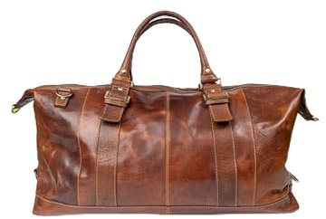 IMPERIAL STUDIOS Hochwertige Reisetasche aus echtem Leder, groß, stilvolle Reisetasche, Wochenendtasche, Übernachtungstasche, für Damen und Herren, Vintage, langlebig, Handgepäck, cognac, Modern