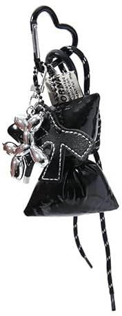 Fcyonixee Porte-clés de luxe en cuir marron avec breloque en forme de cœur, breloque de sac durable pour femme, Noir, S