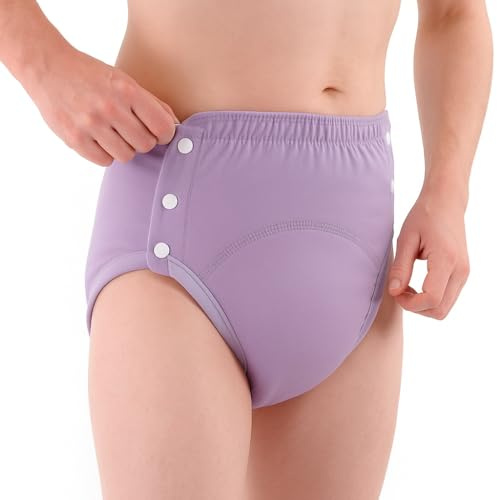 Inkontinenzhose aus Baumwolle für Erwachsene: waschbar, atmungsaktiv, verstellbar, auslaufsicher, Unterwäsche für ältere Menschen (Lila, 3XL)
